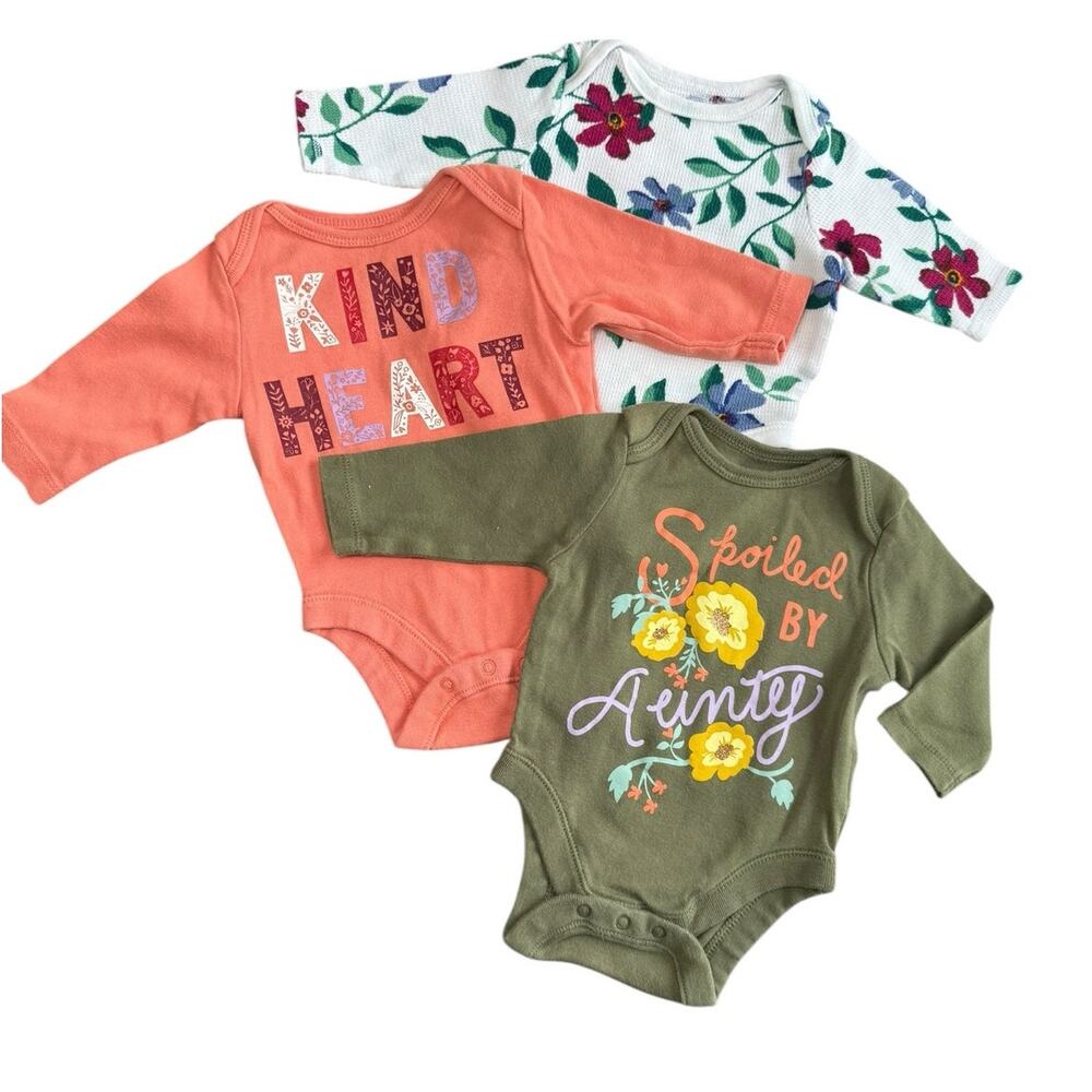 Old Navy Bodysuit Bundle Baby Love Orange Green Girl 0-3 Months